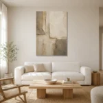 Charcoal Limestone Textured Plaster Wabi Sabi Wall Art Canvas Print styled in a refined neutral interior