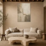Charcoal Limestone Textured Plaster Wabi Sabi Wall Art Canvas Print presented in a sophisticated home setting