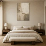 Charcoal Limestone Textured Plaster Wabi Sabi Wall Art Canvas Print showcased in an elegant minimalist interior