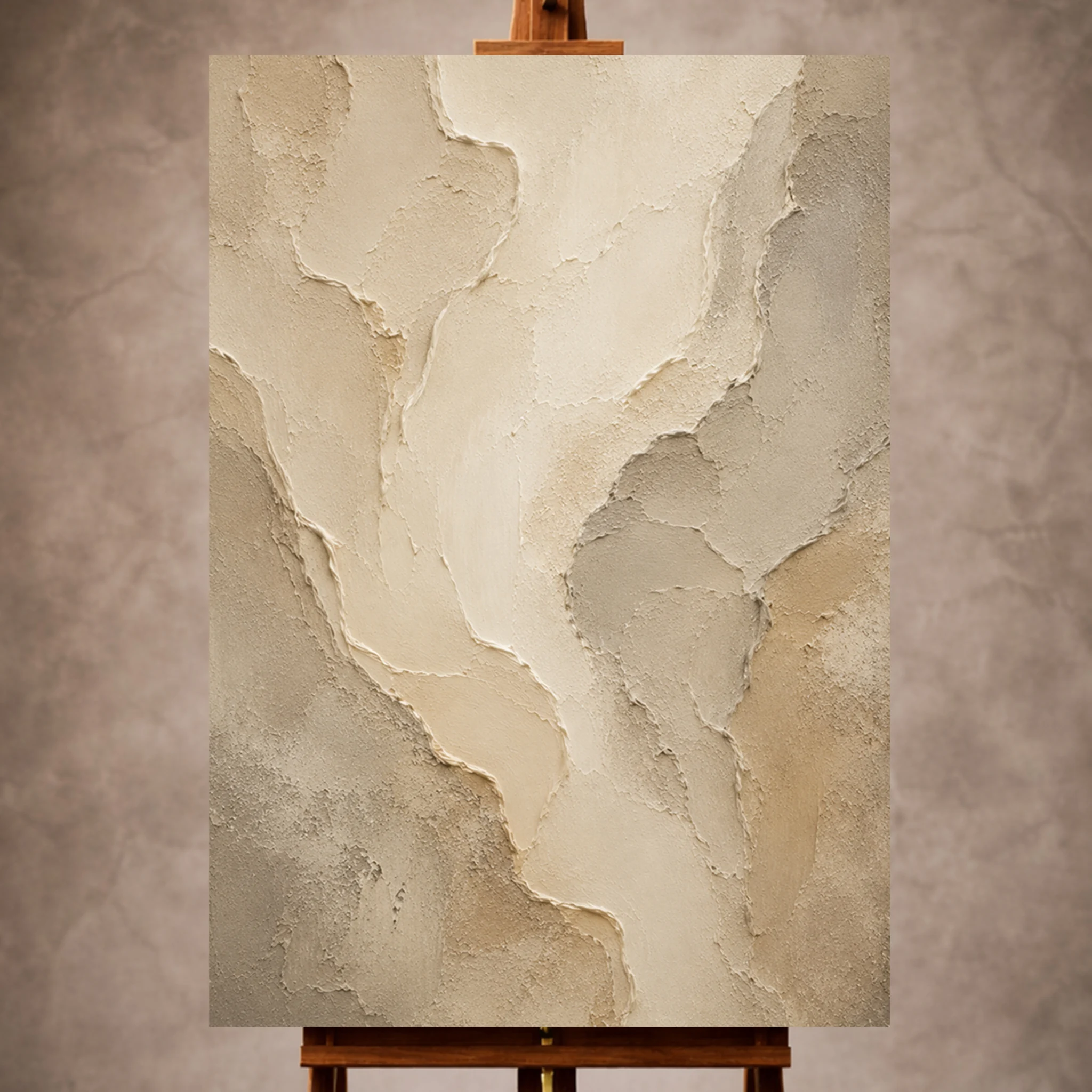 Premium Wall Art Dikey Html Edition – WABISABI010 Image 1 Cream Wabi Sabi Wall Art print featuring organic plaster waves and aged textured surfaces for elegant interiors
