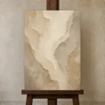 Organic Sandstone Textured Plaster Wabi Sabi Wall Art Canvas Print displayed on a studio easel
