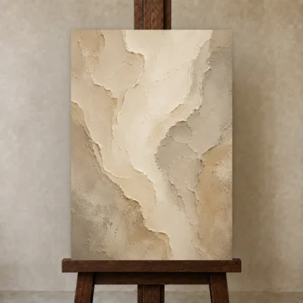 Organic Sandstone Textured Plaster Wabi Sabi Wall Art Canvas Print shown in Studio Easel
