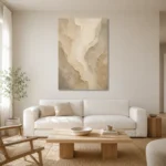 Organic Sandstone Textured Plaster Wabi Sabi Wall Art Canvas Print styled in a refined neutral interior
