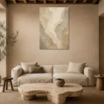 Organic Sandstone Textured Plaster Wabi Sabi Wall Art Canvas Print presented in a sophisticated home setting