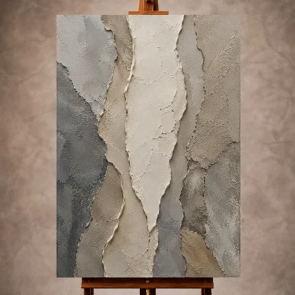 Gray Wabi Sabi Wall Art print featuring sculptural stone layers and mineral textures for elegant interiors