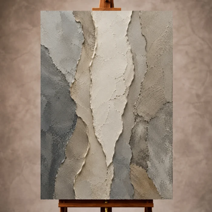 Gray Wabi Sabi Wall Art print featuring sculptural stone layers and mineral textures for elegant interiors