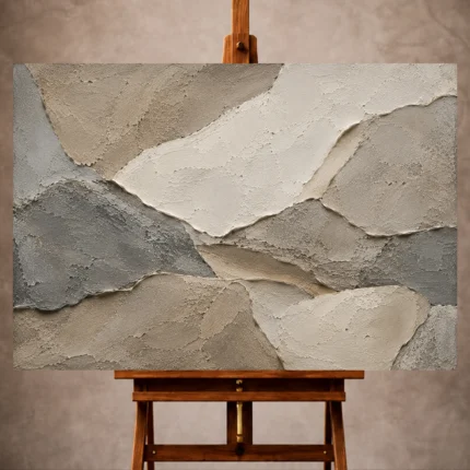 Gray Wabi Sabi Wall Art print featuring layered stone forms and mineral textures inspired by natural geology for elegant interiors