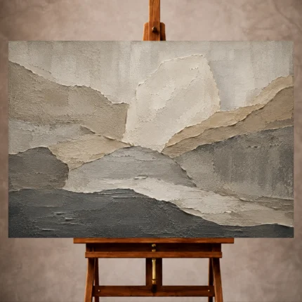 Charcoal Gray Wabi Sabi Wall Art print featuring abstract mineral landscapes and weathered stone formations for elegant interiors