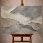 Cool Gray Wabi Sabi Wall Art print featuring flowing stone forms and raised mineral textures for elegant interiors