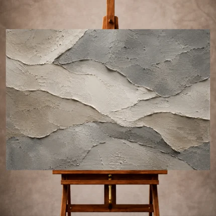 Cool Gray Wabi Sabi Wall Art print featuring flowing stone forms and raised mineral textures for elegant interiors