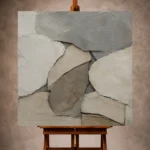 Gray Wabi Sabi Wall Art print featuring layered stone forms and sculptural mineral textures for elegant interiors
