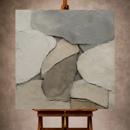 Gray Wabi Sabi Wall Art print featuring layered stone forms and sculptural mineral textures for elegant interiors