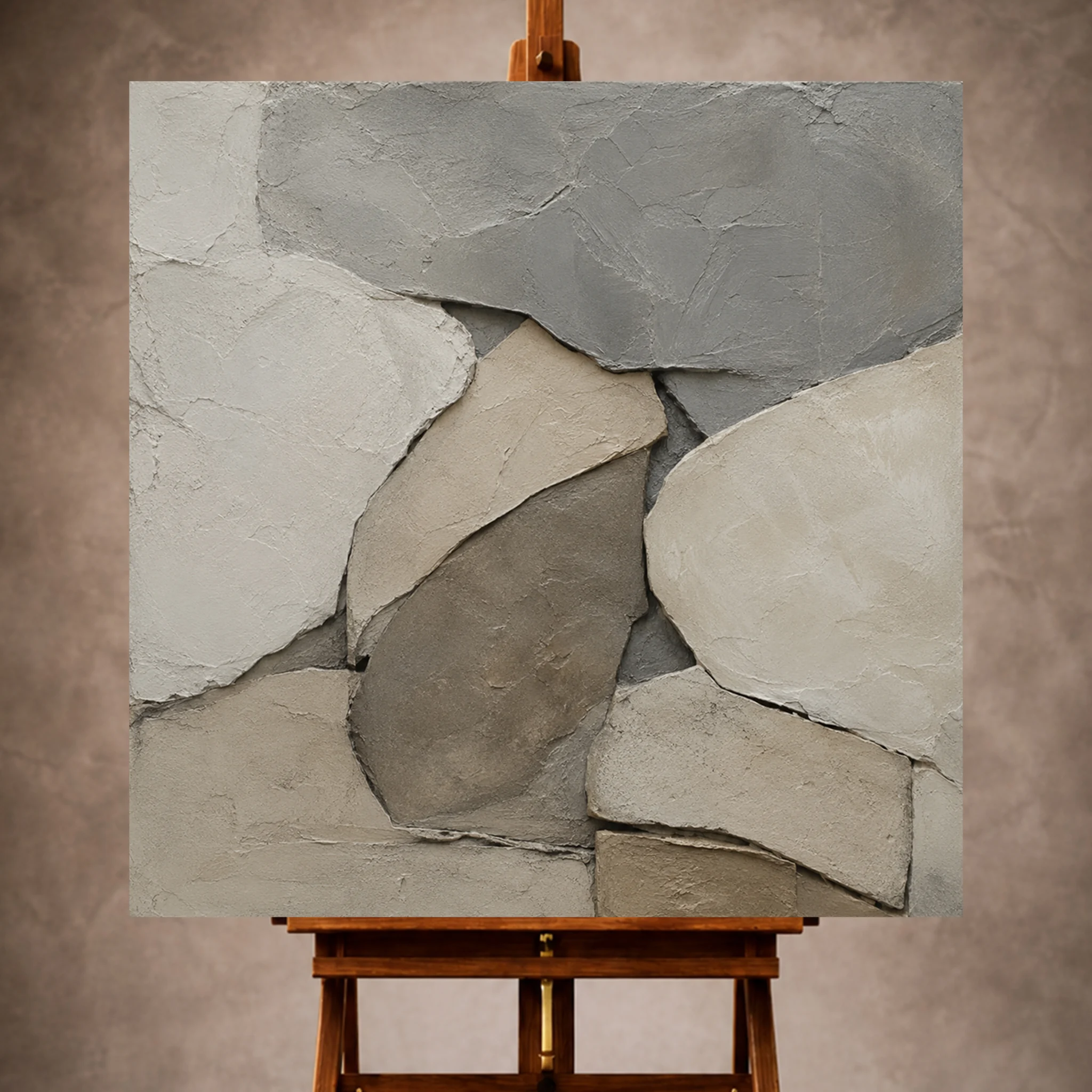 Premium Wall Art Kare Html Edition – WABISABI031 Image 1 Gray Wabi Sabi Wall Art print featuring layered stone forms and sculptural mineral textures for elegant interiors