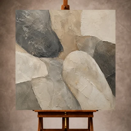 Neutral Wabi Sabi Wall Art print featuring sculptural stone masses and organic forms for elegant interiors