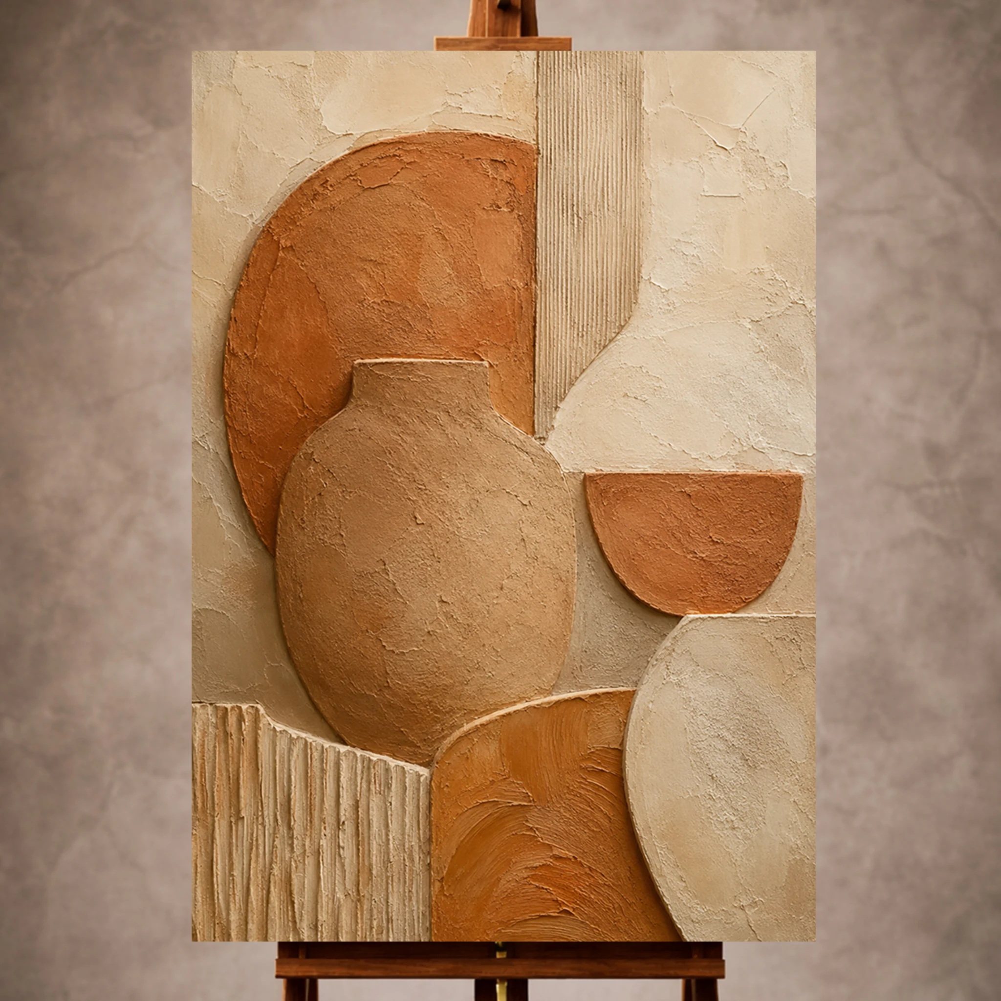 Premium Wall Art Dikey Html Edition – WABISABI036 Image 1 Warm Wabi Sabi Wall Art print featuring terracotta clay forms and organic ceramic textures for elegant interiors