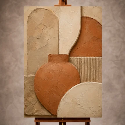 Warm Wabi Sabi Wall Art print featuring aged clay ceramic forms and earthy textures for elegant interiors