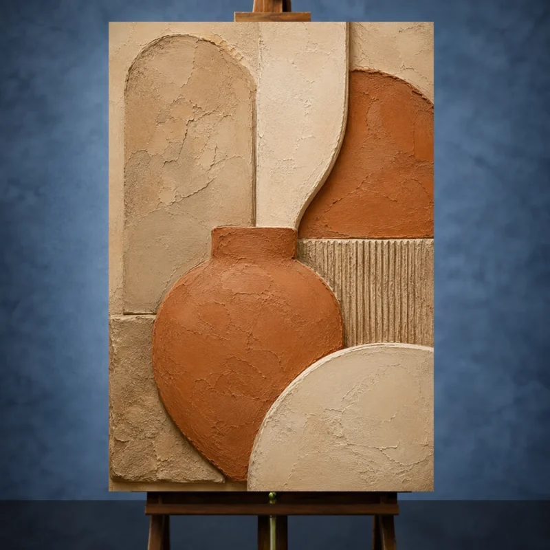 Aged Clay Terracotta Wabi Sabi Wall Art Canvas Print styled in a refined interior