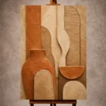 Terracotta Wabi Sabi Wall Art print featuring vertical clay layers and organic ceramic textures for elegant interiors