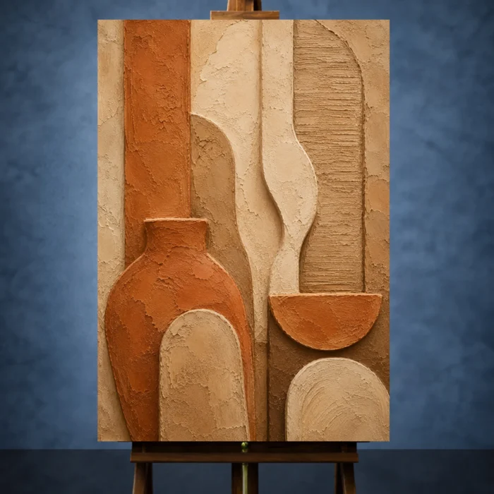 Desert Clay Terracotta Wabi Sabi Wall Art Canvas Print styled in a refined interior