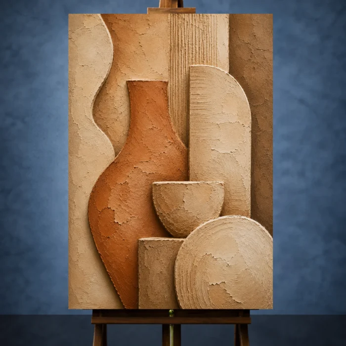 Refined Clay Terracotta Wabi Sabi Wall Art Canvas Print styled in a refined interior