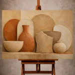Warm Wabi Sabi Wall Art print featuring organic clay forms and ceramic textures for elegant interiors