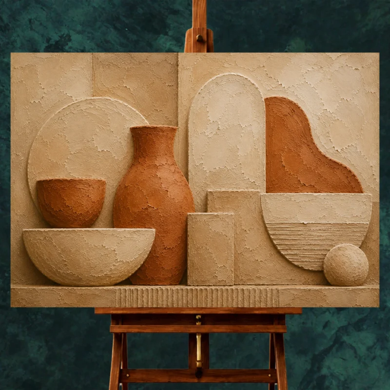 Aged Clay Terracotta Wabi Sabi Wall Art Canvas Print styled in a refined interior