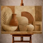 Earthy Wabi Sabi Wall Art print featuring weathered clay walls and ceramic textures for elegant interiors