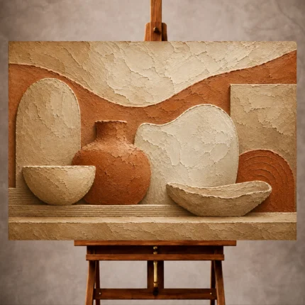 Neutral Wabi Sabi Wall Art print featuring abstract clay forms and ceramic textures for elegant interiors