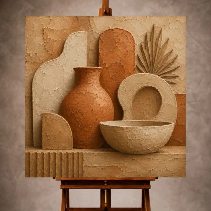 Warm Wabi Sabi Wall Art print featuring organic clay forms and handcrafted ceramic textures for elegant interiors