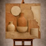 Warm terracotta Wabi Sabi Wall Art print featuring abstract clay surfaces and artisan ceramic textures for elegant interiors