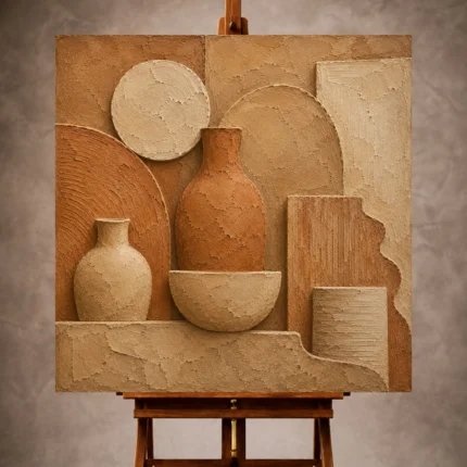 Warm terracotta Wabi Sabi Wall Art print featuring abstract clay surfaces and artisan ceramic textures for elegant interiors