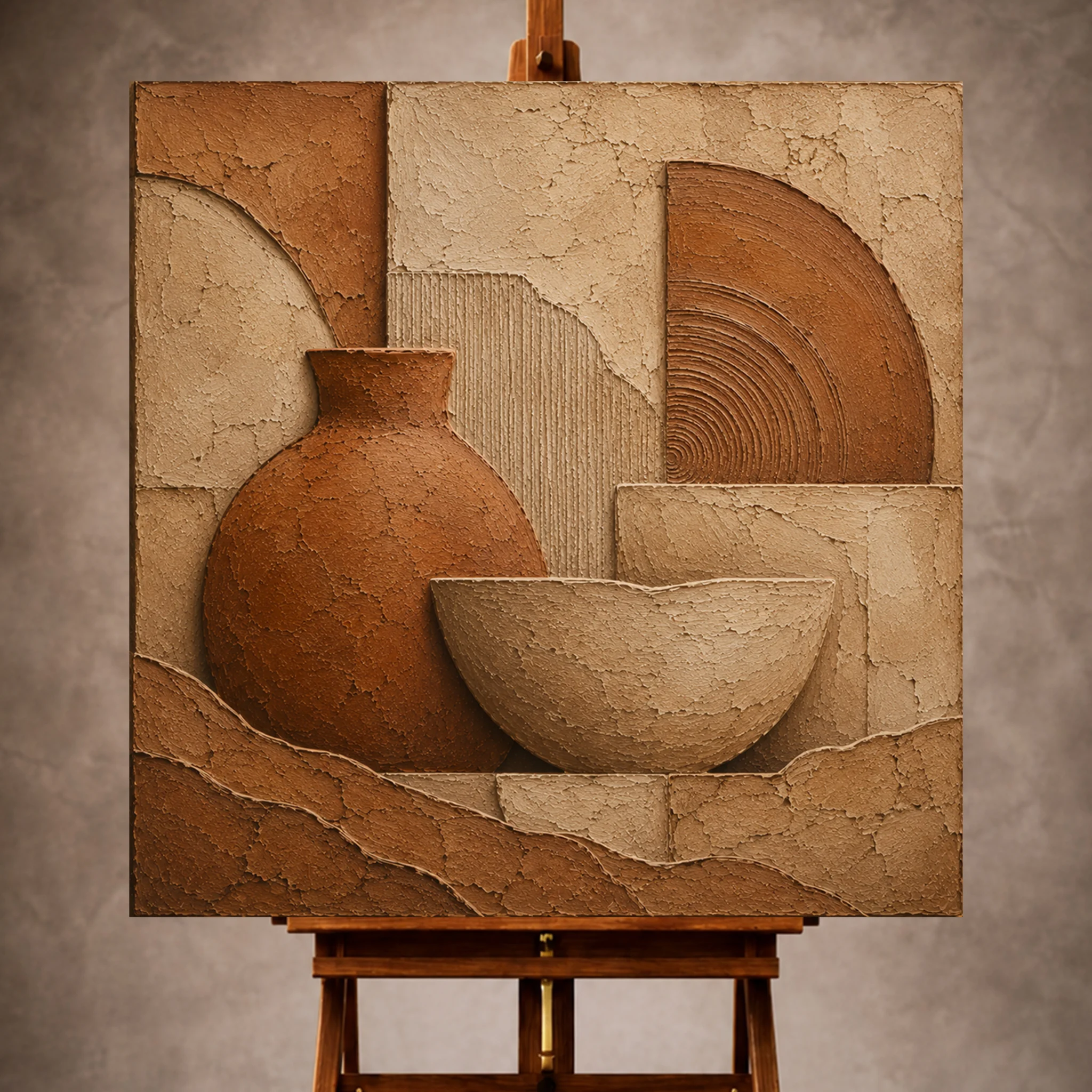Premium Wall Art Kare Html Edition – WABISABI048 Image 1 Earthy terracotta Wabi Sabi Wall Art print featuring abstract clay shapes and ceramic textures for elegant interiors