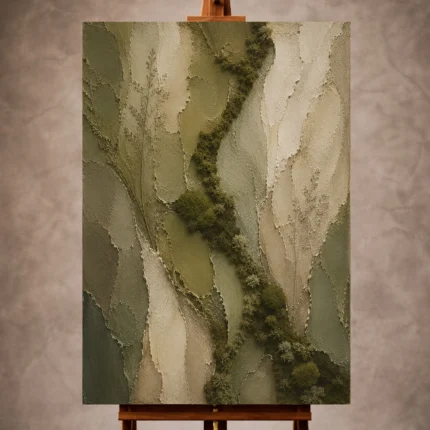 Sage olive Wabi Sabi Wall Art print featuring layered moss textures and organic botanical contours for elegant interiors