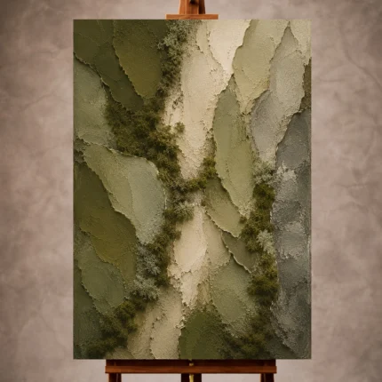 Deep olive Wabi Sabi Wall Art print featuring forest moss textures and natural earth layers for elegant interiors
