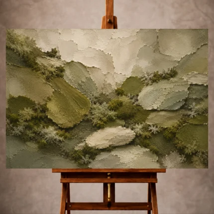 Sage olive Wabi Sabi Wall Art print featuring moss-covered stone textures and organic mineral forms for elegant interiors