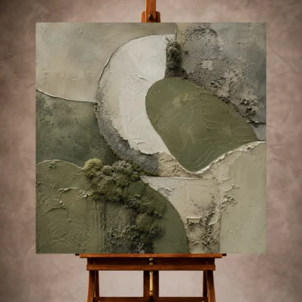 Sage Olive Wabi Sabi Wall Art print featuring moss textures and organic stone-inspired forms for elegant interiors