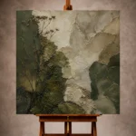 Deep Olive Wabi Sabi Wall Art print featuring moss-like botanical textures and layered natural formations for elegant interiors