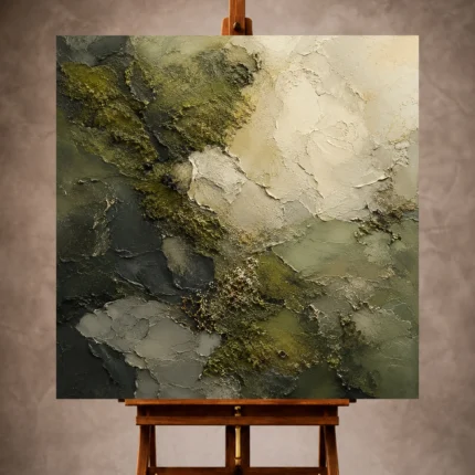 Olive Wabi Sabi Wall Art print featuring abstract moss formations and forest-inspired mineral textures for elegant interiors