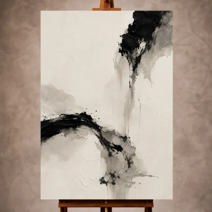 Black Wabi Sabi Wall Art print featuring minimalist ink movements and brush textures for elegant interiors