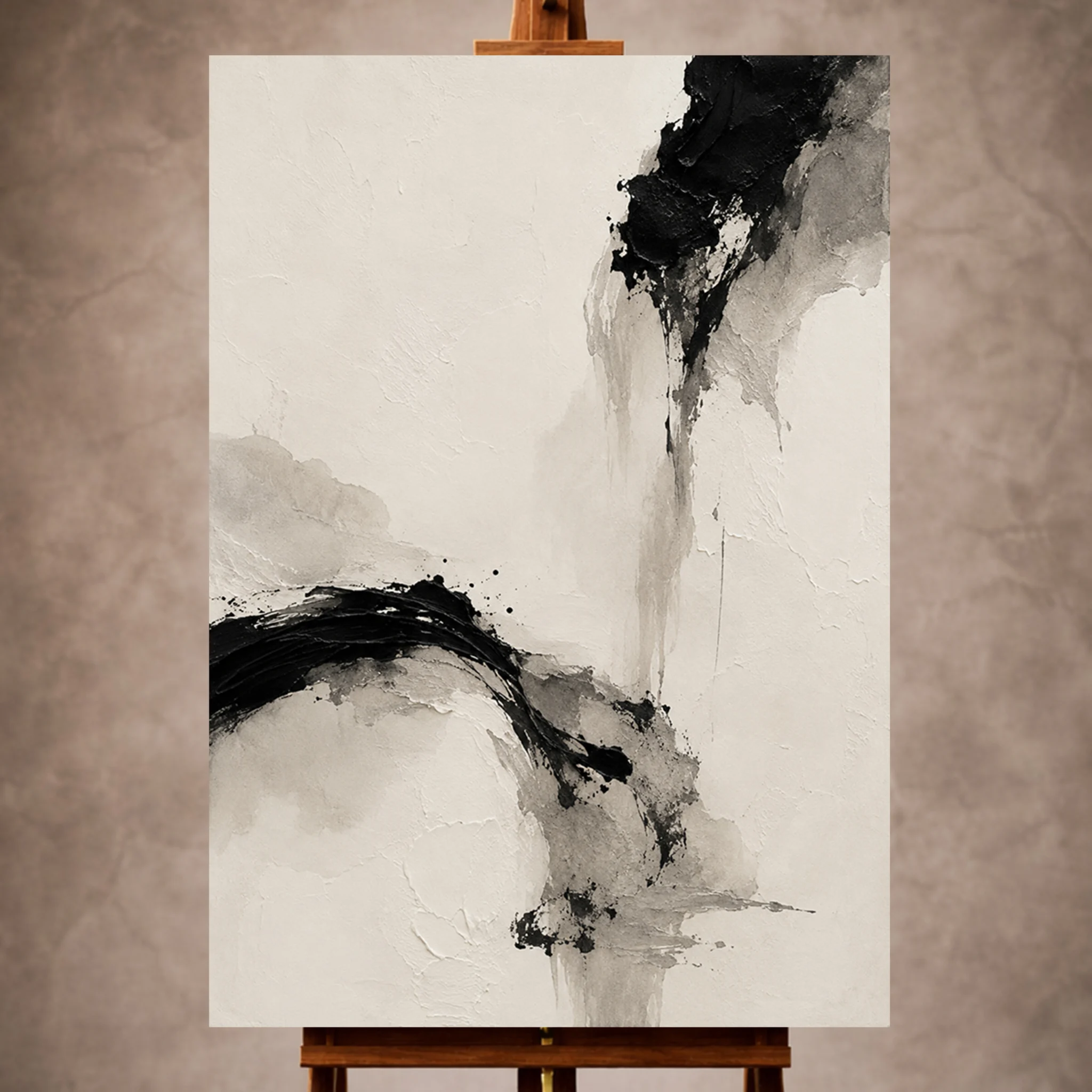Premium Wall Art Dikey Html Edition – WABISABI066 Image 1 Black Wabi Sabi Wall Art print featuring minimalist ink movements and brush textures for elegant interiors