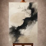 Black Wabi Sabi Wall Art print featuring Japanese ink brush forms and organic asymmetrical textures for elegant interiors
