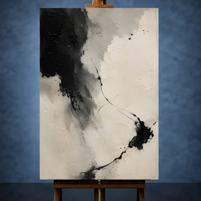 Dramatic Ink Contrast Wabi Sabi Wall Art Canvas Print styled in a refined interior