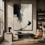 Dramatic Ink Contrast Wabi Sabi Wall Art Canvas Print - Image 3