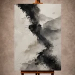 Black Wabi Sabi Wall Art print featuring abstract ink formations and layered textures for elegant interiors