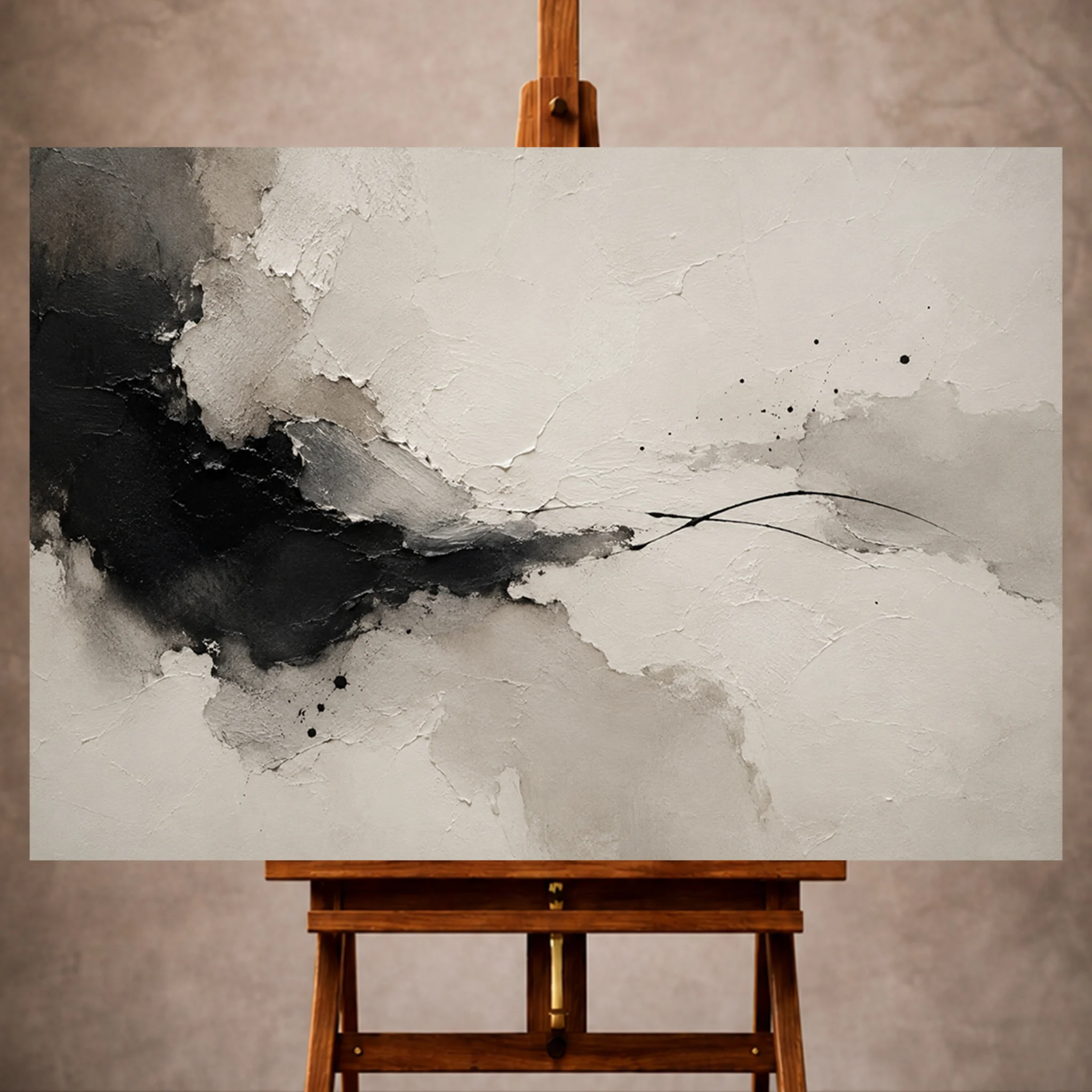 Premium Wall Art Yatay Html Edition – WABISABI071 Image 1 Black Wabi Sabi Wall Art print featuring minimal ink formations and elegant brush textures for refined interiors