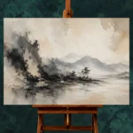 Charcoal Ink Landscape Wabi Sabi Wall Art Canvas Print - Image 2