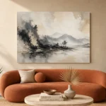 Charcoal Ink Landscape Wabi Sabi Wall Art Canvas Print - Image 3