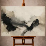 Graphite Wabi Sabi Wall Art print featuring abstract ink textures and organic brush patterns for elegant interiors