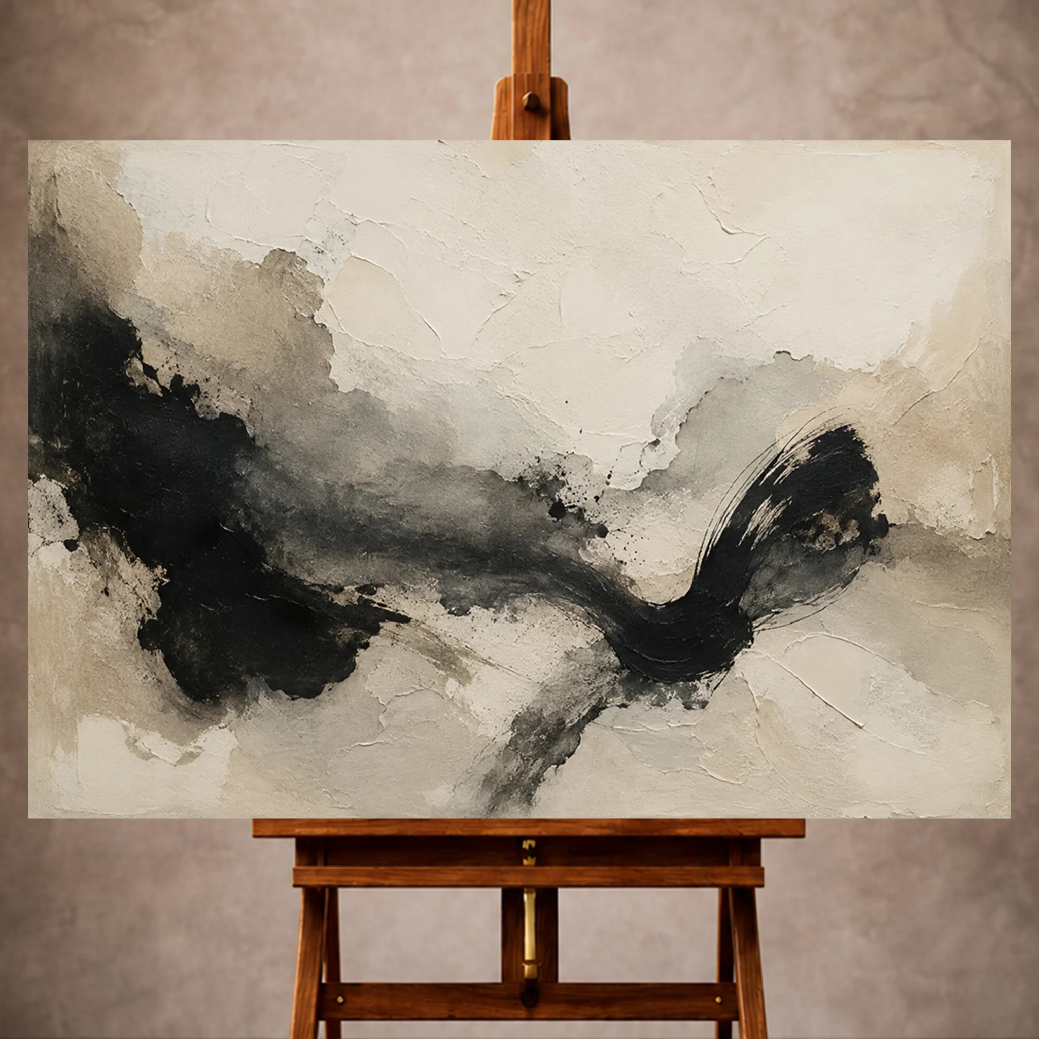 Premium Wall Art Yatay Html Edition – WABISABI073 Image 1 Graphite Wabi Sabi Wall Art print featuring abstract ink textures and organic brush patterns for elegant interiors