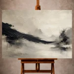 Black Wabi Sabi Wall Art print featuring monochrome ink brush movements and layered textures for elegant interiors